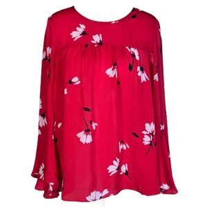 Joie Red Floral Print Bell Sleeve Blouse Top Size S Silk‎